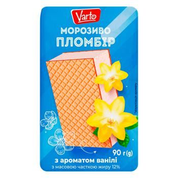 Морозиво ПЛОМБІР з ароматом ванілі брикет 12% Varto, 90г 