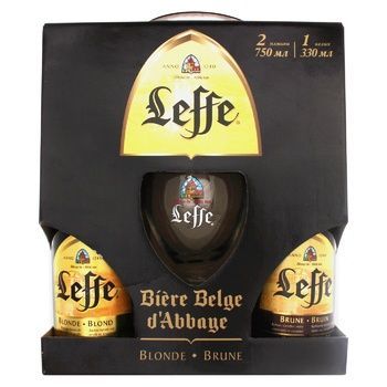 Пиво Leffe Blonde 0,75л + Leffe Brune 0,75л + бокал 0,33л 