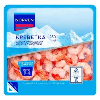 Креветка Norven очищенная вареная с хвостами 250г 