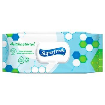Влажные салфетки Superfresh Антибактериальные с клапаном 72шт 