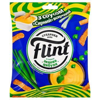 Сухарики Flint со вкусом зеленого лука 65г + соус "Сырный" 15г 