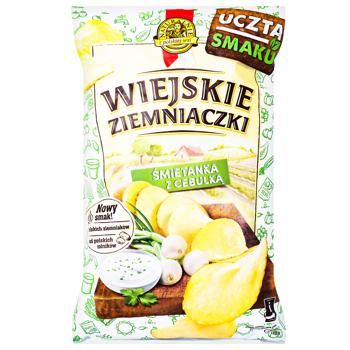 Чипсы Wiejskie Ziemniaczki картофельные со вкусом сметаны и лука 130г 