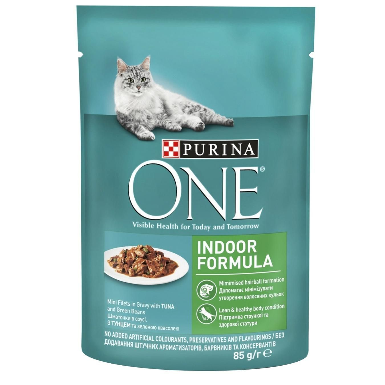 Корм для кошек Purina One Indoor Formula Тунец и зеленая фасоль в соусе 85г 