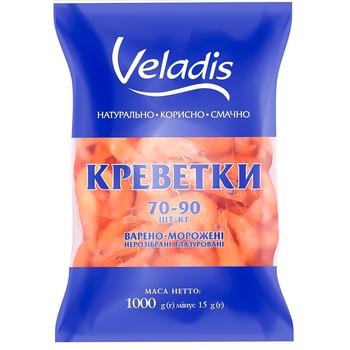 Креветки Veladis неразобранные глазированные варено-мороженные 70/90 1кг 