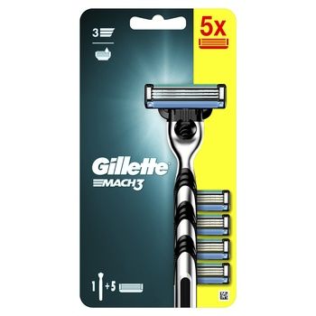 Бритва Gillette Mach 3 для бритья с 5 сменными кассетами 