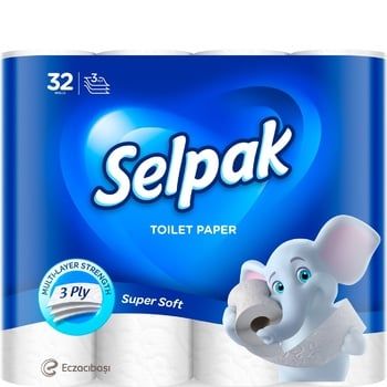 Туалетная бумага Selpak Super Soft белая трехслойная 32шт 