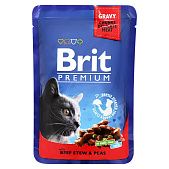 Корм влажный Brit Premium Cat тушеная говядина и горох для котов 100г