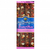 Шоколад молочный Millennium Fruits&Nuts с миндалем целыми орехами клюквой и изюмом 90г