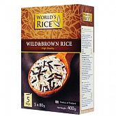 Рис World's Rice дикий натуральный длиннозерный в пакетиках 400г