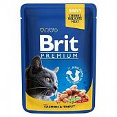 Корм влажный Brit Premium Salmon & Trout pouch лосось и форель для кошек 100г