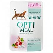 Корм Optimeal влажный для взрослых кошек с ягненком и овощами в желе 85г