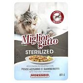 Корм влажный Miglior Gatto с рыбой и креветками для стерилизованных кошек 85г