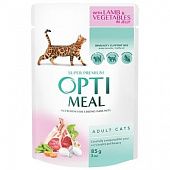 Корм Optimeal для взрослых кошек с ягненком и овощами в желе 85г