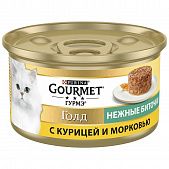 Корм влажный Gourmet Gold Нежные биточки с курицей и морковью для взрослых кошек 85г