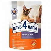 Корм сухой Club 4 Paws Premium Indoor 4in1 с курицей для домашних кошек 900г
