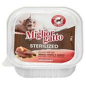 Корм влажный Migliorgatto с говядиной, печенью и морковью для стерилизованных кошек 100г