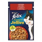 Корм Felix Sensations Jellies с говядиной в желе с томатами для котов 85г