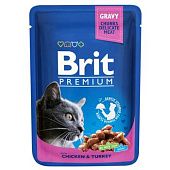 Корм влажный Brit Premium с курицей и индейкой для кошек 100г