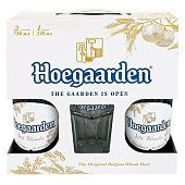 Пиво Hoegaarden White светлое нефильтрованное 2шт 0,75л + бокал 0,33л