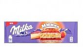Шоколад Milka Strawberry Cheesecake молочный с начинкой со вкусом чизкейка, клубничной начинкой и печеньем 300г