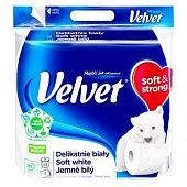 Туалетная бумага Velvet Soft White трехслойная 4шт