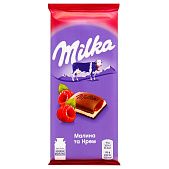 Шоколад молочный Milka с малиново-кремовой начинкой 90г