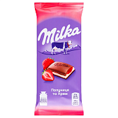 Шоколад молочный Milka с кремово-клубничной начинкой 90г