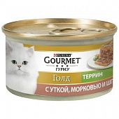 Корм Gourmet Gold Террин С уткой морковью и шпинатом для взрослых кошек 85г