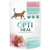 Корм Optimeal для взрослых кошек с телятиной в клюквенном соусе 85г